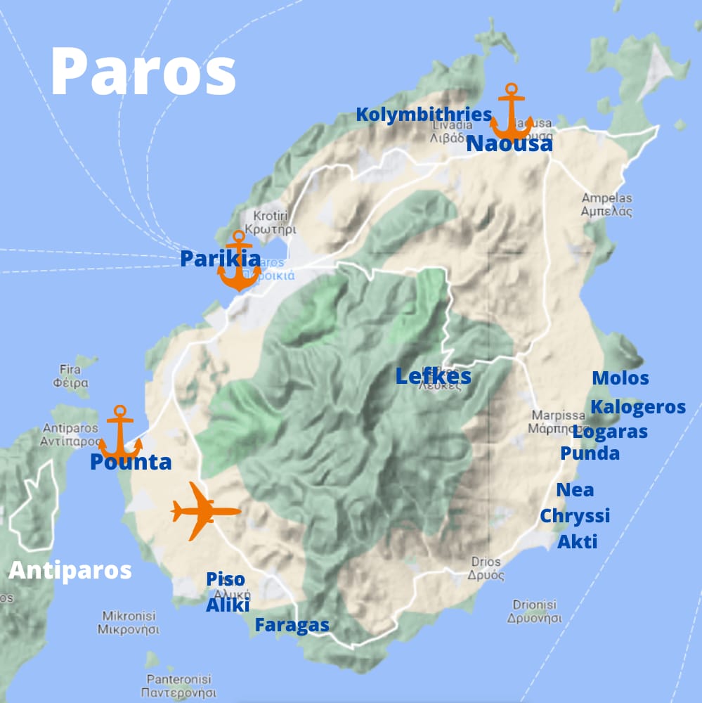 Paros map - Greece - My Greek Holidays