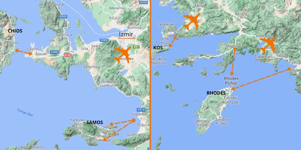 Map of roots - Ferry Turkey Greece - My Greek Holidays